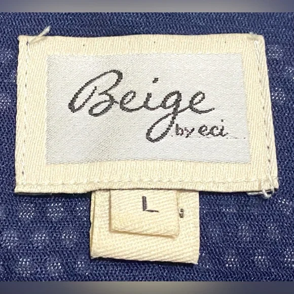 Beige by ECI Womens L Navy Blue White Stripe Short Sleeve Straight Dress Classic - Picture 11 of 12